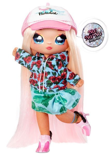 Na! Na! Na! Surprise 2-in-1 Fashion Doll Surfer Krysta Splash & Plush Pom with Confetti Dolphin