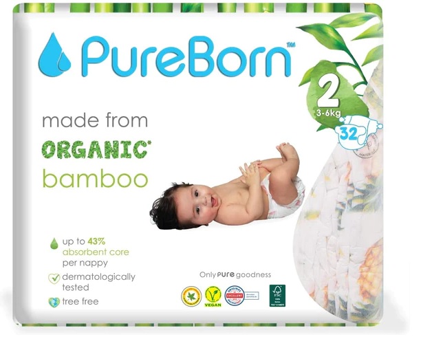 Pureborn Single 2 Organic Bamboo Ekoloģiskās autiņbiksītes 2 izmērs 3-6 kg