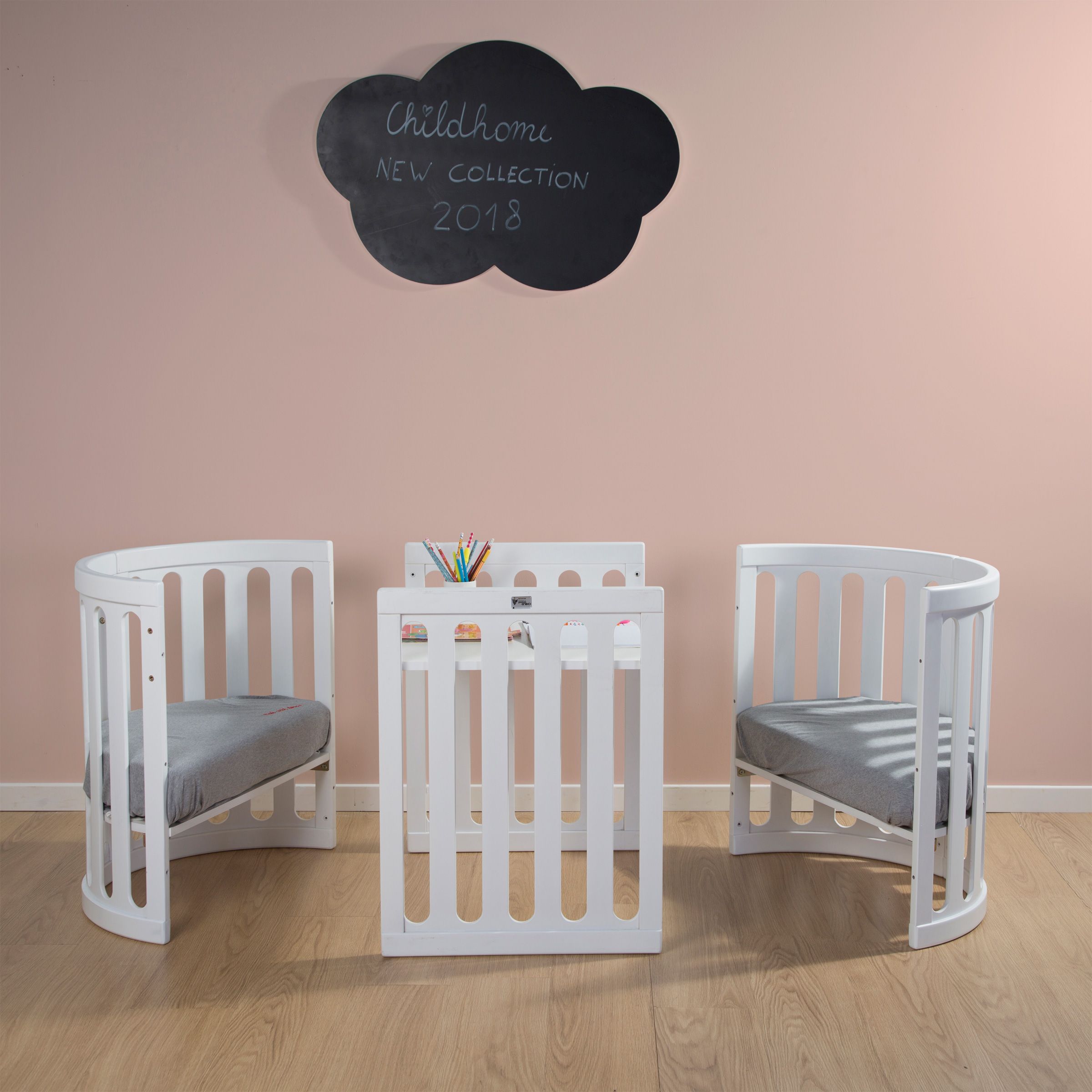 Bērnu gulta-transformeris 4 in 1 CHILDHOME Oval Cot white + Matracis