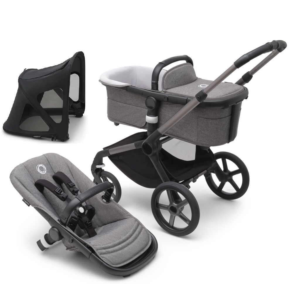 Bugaboo Fox 5 Grey Melange Bērnu rati 2in1 Grafīta rāmis + Jumts Breezy Midnight Black