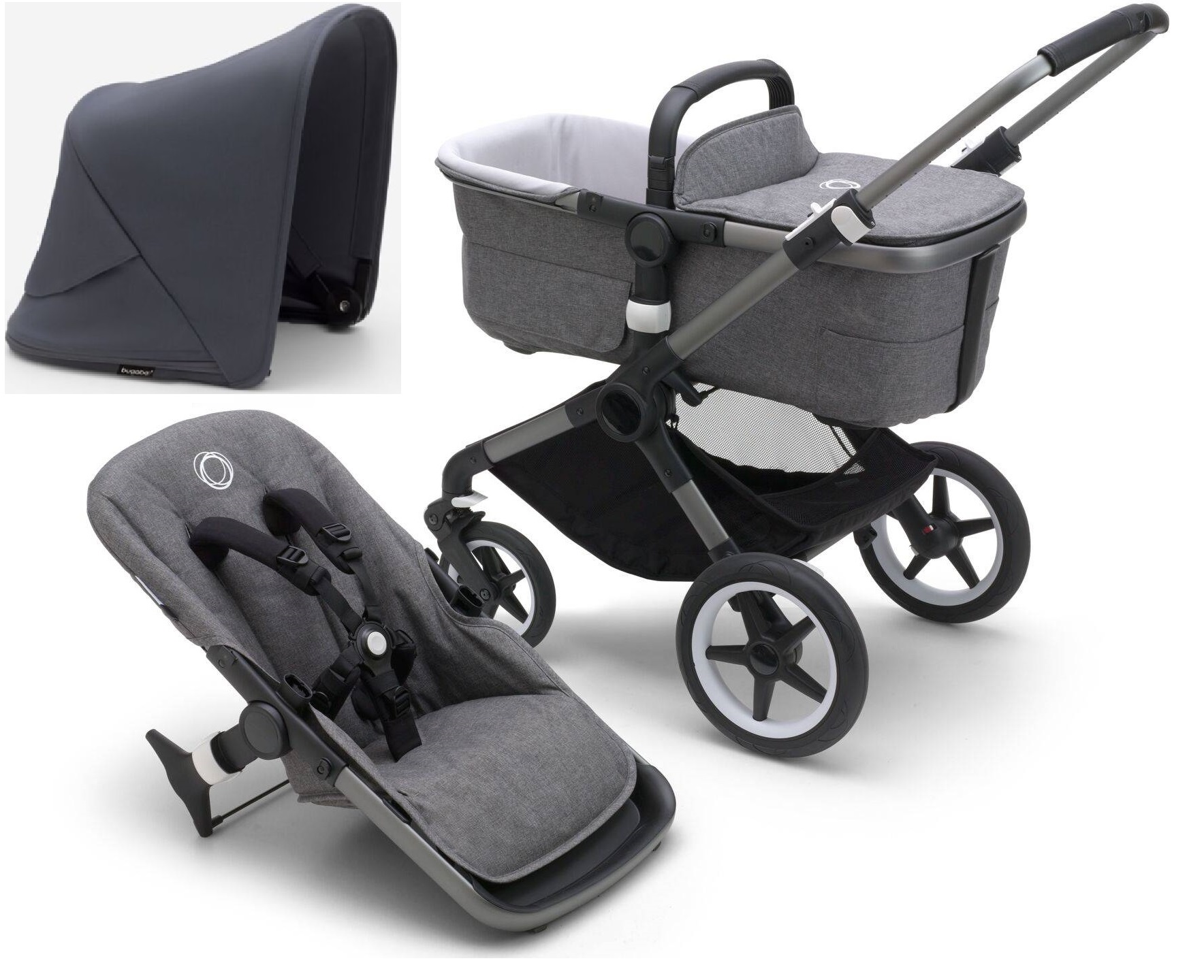 Bugaboo Fox 5 Grey Melange Детская коляска 2в1 Графитовая рама + Kапюшон Stormy Blue