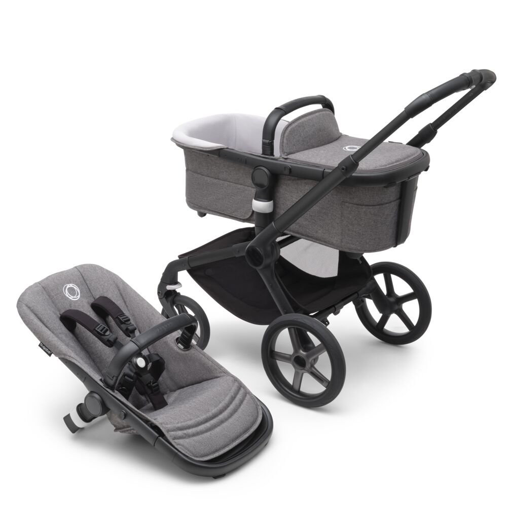 Bugaboo Fox 5 Grey Melange Bērnu rati 2in1 Melns rāmis + Jumts Breezy Sandy Pink