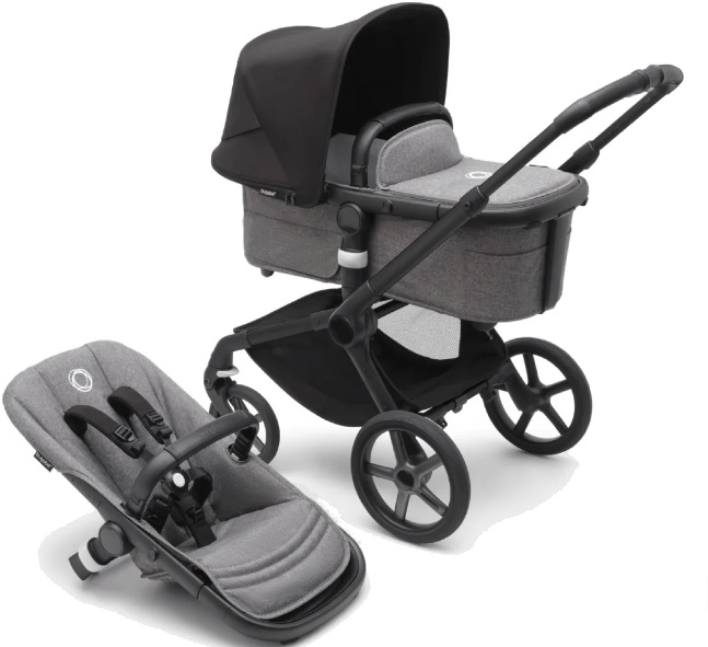 Bugaboo Fox 5 Grey Melange Bērnu rati 2in1 Black Rāmis + Jumts Melns