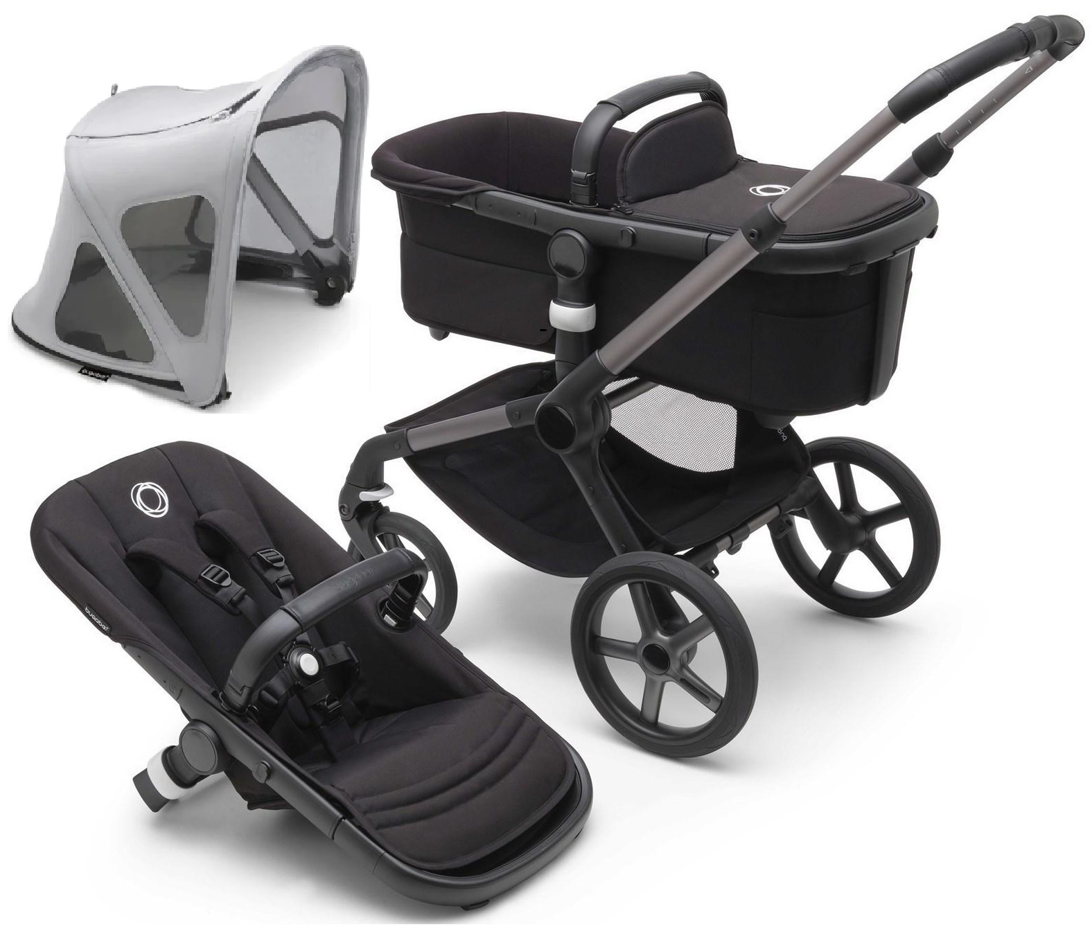 Bugaboo Fox 5 Midnight black Bērnu rati 2in1 Grafīta rāmis + Jumts Breezy V2 Misty Grey