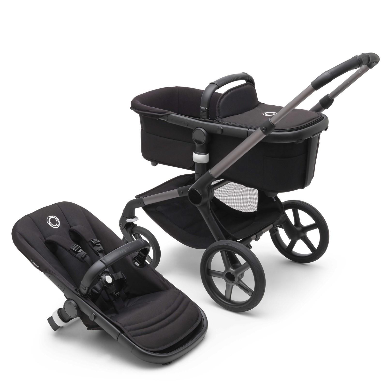 Bugaboo Fox 5 Midnight black Bērnu rati 2in1 Grafīta rāmis + Jumts Breezy V2 Morning Pink