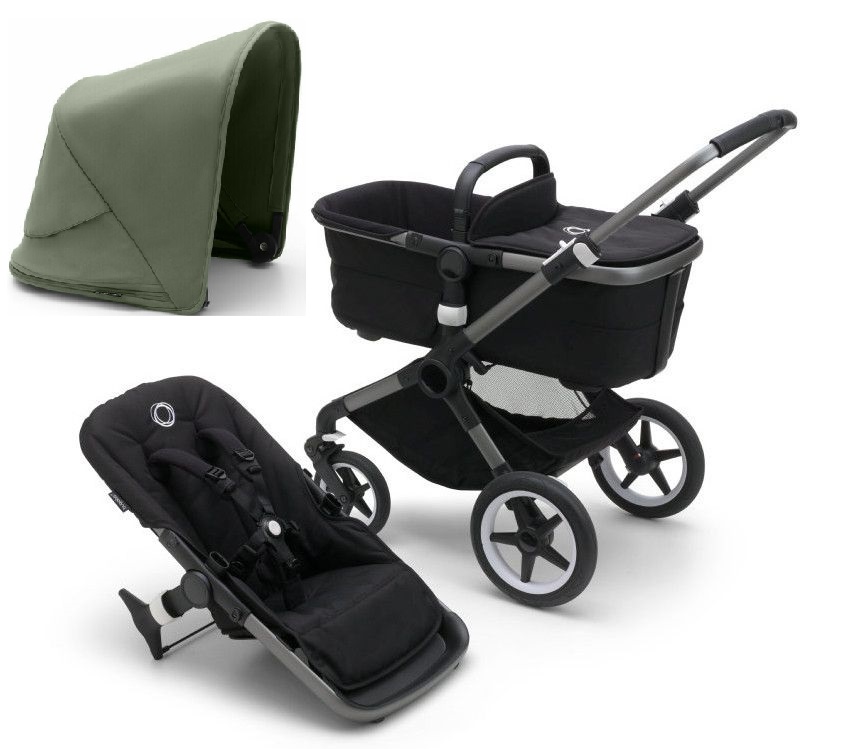 Bugaboo Fox 5 Midnight black Bērnu rati 2in1 Grafīta rāmis + Jumts Forest Green