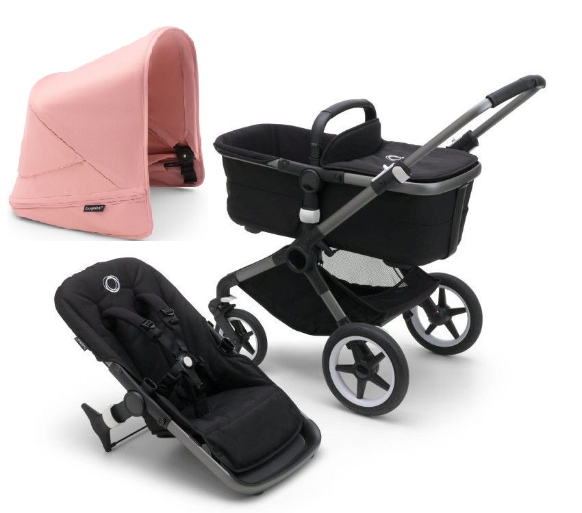 Bugaboo Fox 5 Midnight black Bērnu rati 2in1 Grafīta rāmis + Jumts Morning Pink