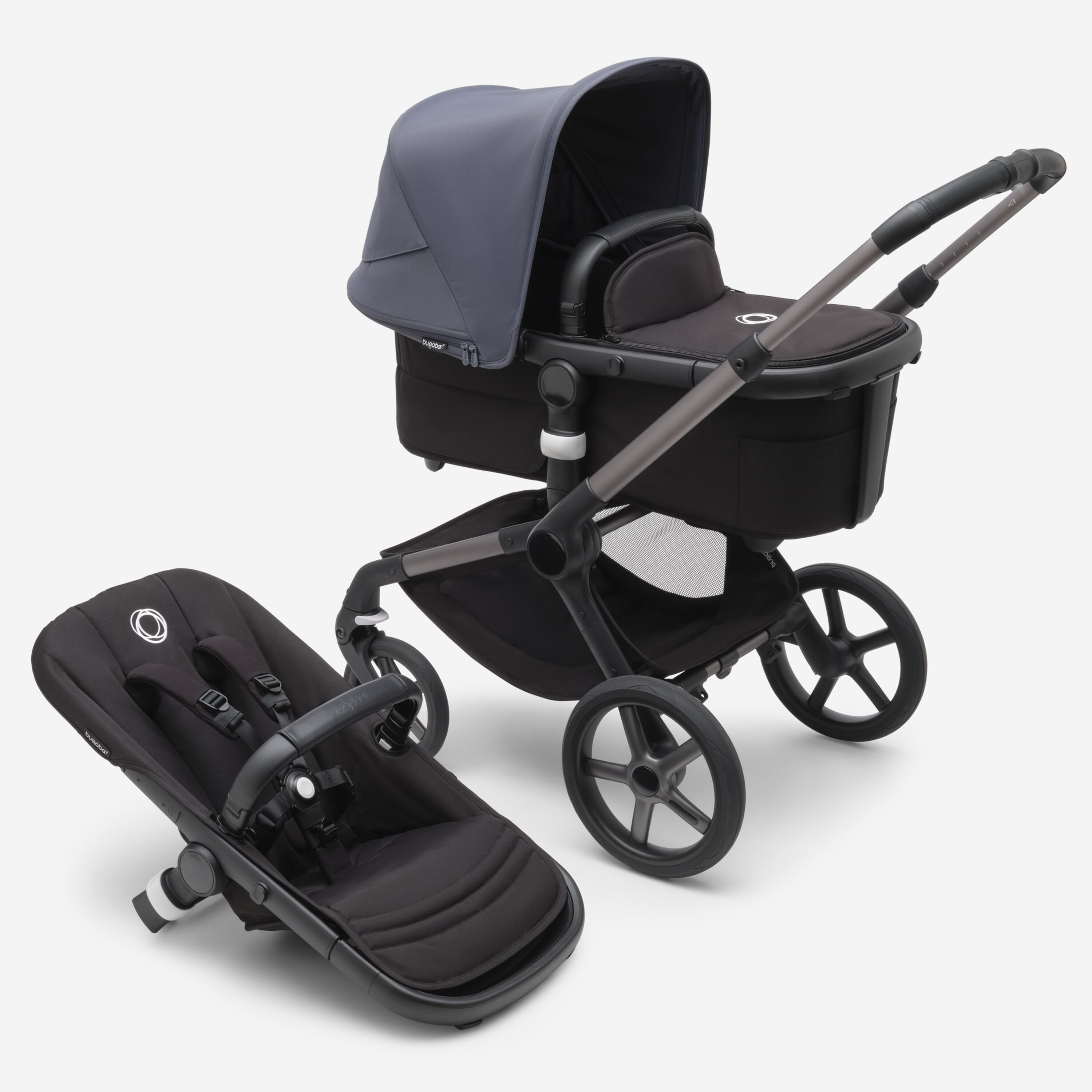 Bugaboo Fox 5 Midnight black Детская коляска 2в1 Графитовая рама + Kапюшон Stormy Blue