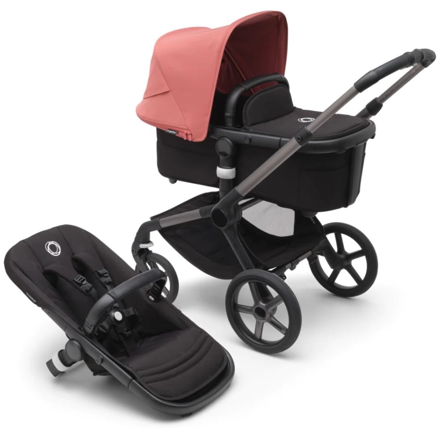 Bugaboo Fox 5 Midnight black Bērnu rati 2in1 Grafīta rāmis + Jumts Sunrise Red