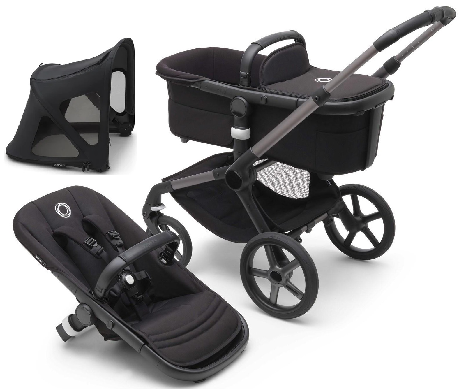 Bugaboo Fox 5 Midnight black Bērnu rati 2in1 Grafīta rāmis + Melns jumts Breezy V2