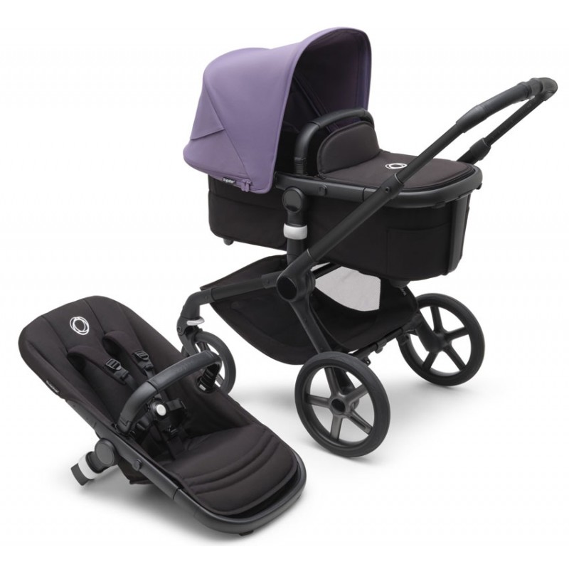 Bugaboo Fox 5 Midnight black Bērnu rati 2in1 Melns rāmis + Jumts Astro Purple