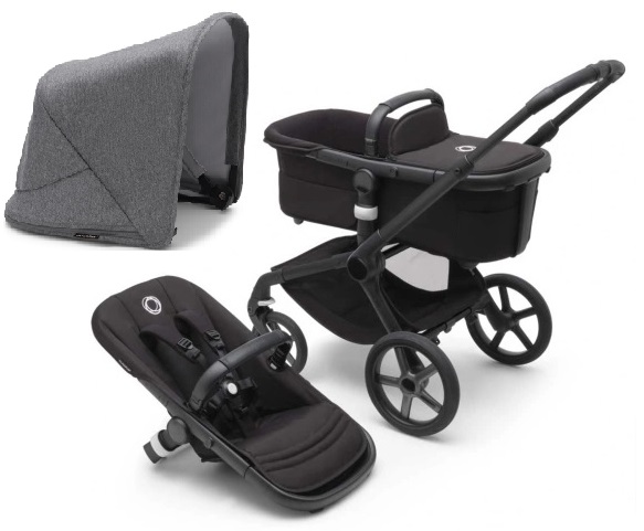 Bugaboo Fox 5 Midnight black Bērnu rati 2in1 Melns rāmis + Jumts Grey Melange