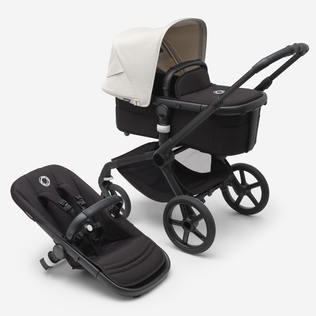 Bugaboo Fox 5 Midnight black Bērnu rati 2in1 Melns rāmis + Jumts Misty White