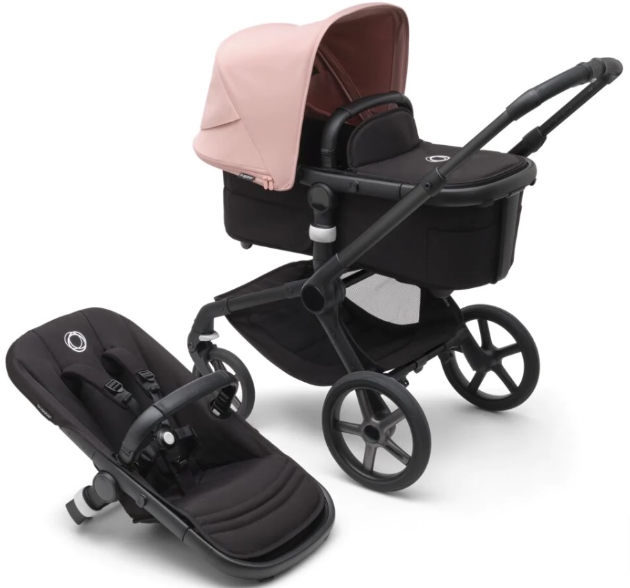 Bugaboo Fox 5 Midnight black Bērnu rati 2in1 Melns rāmis + Jumts Morning Pink