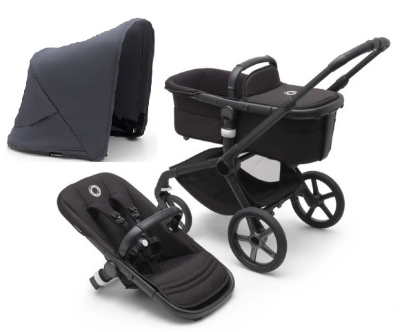 Bugaboo Fox 5 Midnight black Детская коляска 2в1 Черная рама + Kапюшон Stormy Blue