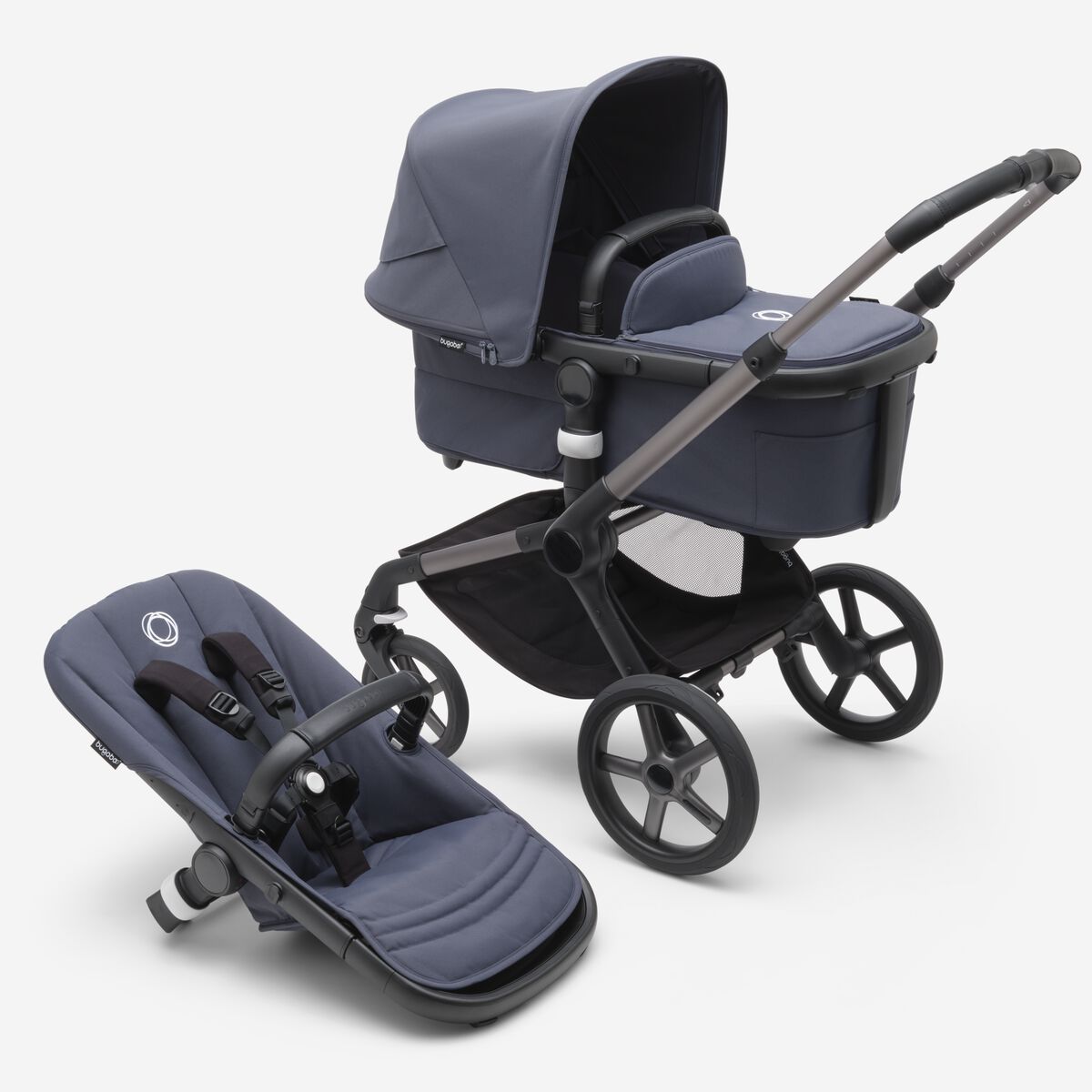 Bugaboo Fox 5 Stormy Blue Bērnu rati 2in1 Grafīta rāmis