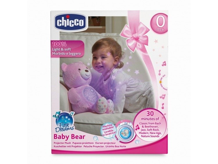 Chicco First Dreams plīša lācītis projektors Pink