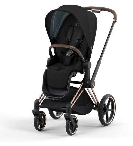 Cybex e-Priam Deep Black Rosegold frame Pastaigu rati