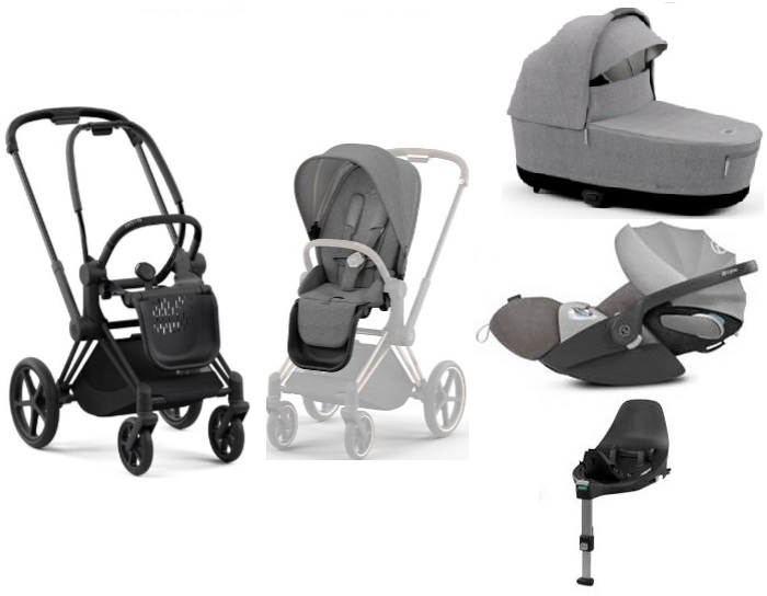 Cybex e-Priam Manhattan Grey Plus Matt black frame Bērnu rati 4in1