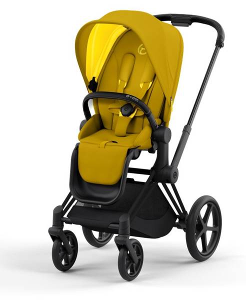 Cybex e-Priam Mustard Yellow Matt black frame Pastaigu rati