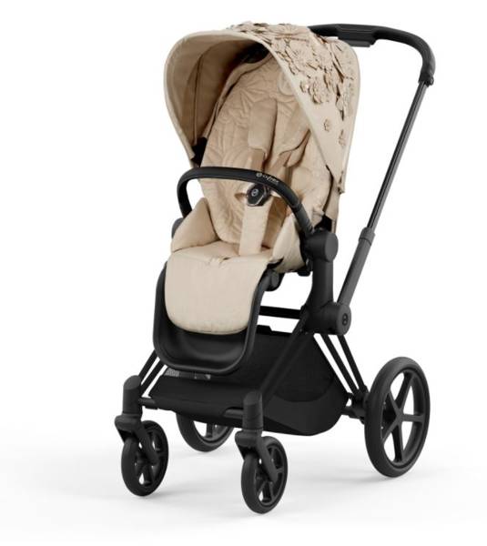 Cybex e-Priam Pale Blush Simply Flowers Matt black frame Pastaigu rati