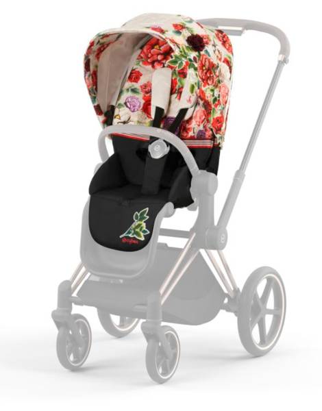 Cybex e-Priam Spring Blossom Light Matt black frame Pastaigu rati