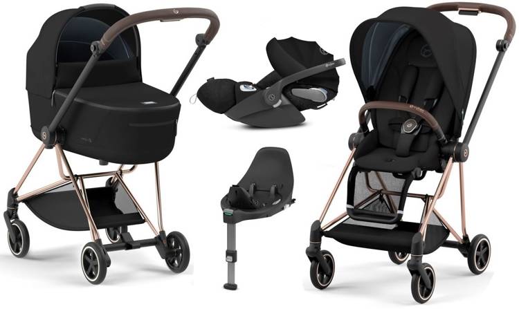 Cybex Mios 3.0 Deep Black + Cloud Z I-Size + Rose gold frame Bērnu rati 4in1