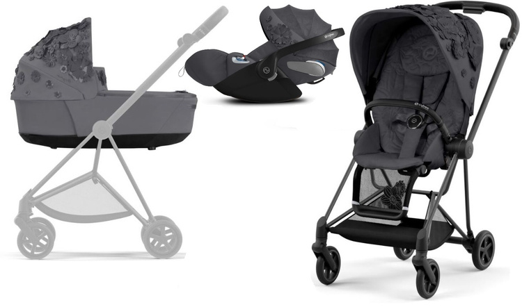 Cybex Mios 3.0 Dream Grey Simply Flowers + Cloud Z I-Size + Matt Black frame Bērnu rati 3in1