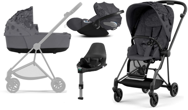 Cybex Mios 3.0 Dream Grey Simply Flowers + Cloud Z I-Size + Matt Black frame Bērnu rati 4in1