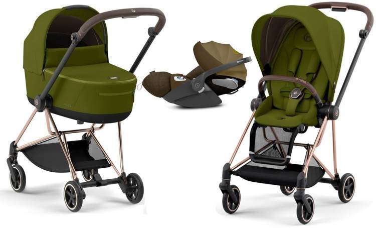 Cybex Mios 3.0 Khaki Green Plus + Cloud Z I-Size + Rose gold frame Bērnu rati 3in1