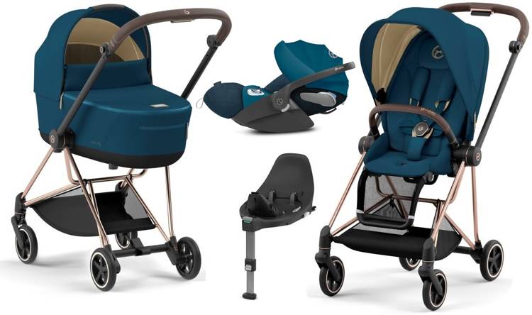 Cybex Mios 3.0 Mountain Blue + Cloud Z I-Size + Rose gold frame Bērnu rati 4in1