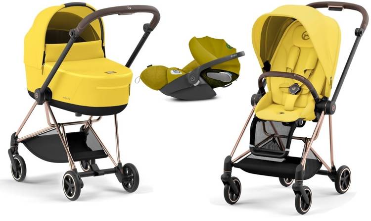 Cybex Mios 3.0 Mustard Yellow Plus + Cloud Z I-Size + Rose gold frame Bērnu rati 3in1