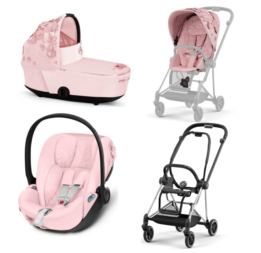 Cybex Mios 3.0 Pale Blush Simply Flowers + Cloud Z I-Size + Chrome Black frame Bērnu rati 3in1