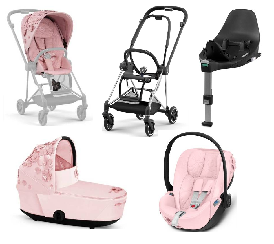 Cybex Mios 3.0 Pale Blush Simply Flowers + Cloud Z I-Size + Chrome Black frame Bērnu rati 4in1