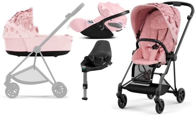 Cybex Mios 3.0 Pale Blush Simply Flowers + Cloud Z I-Size + Matt Black frame Bērnu rati 4in1