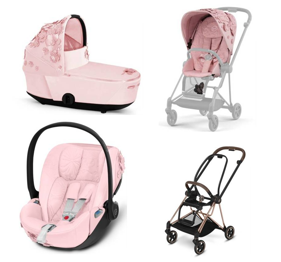 Cybex Mios 3.0 Pale Blush Simply Flowers + Cloud Z I-Size + Rose gold frame Bērnu rati 3in1