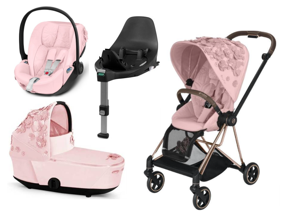 Cybex Mios 3.0 Pale Blush Simply Flowers + Cloud Z I-Size + Rose gold frame Bērnu rati 4in1