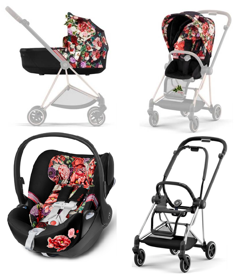 Cybex Mios 3.0 Spring Blossom Dark + Cloud Z I-Size + Chrome Black frame Bērnu rati 3in1