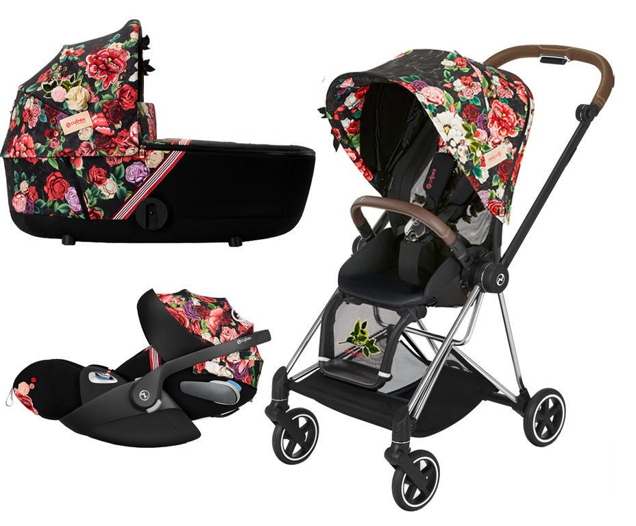 Cybex Mios 3.0 Spring Blossom Dark + Cloud Z I-Size + Chrome Brown frame Bērnu rati 3in1