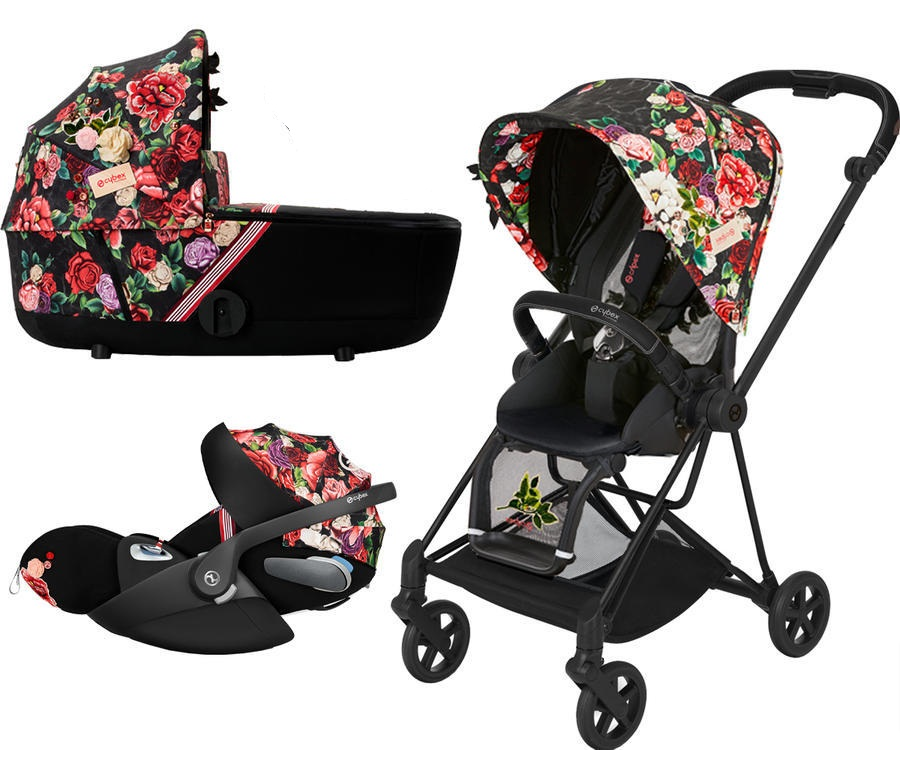 Cybex Mios 3.0 Spring Blossom Dark + Cloud Z I-Size + Matt Black frame Bērnu rati 3in1