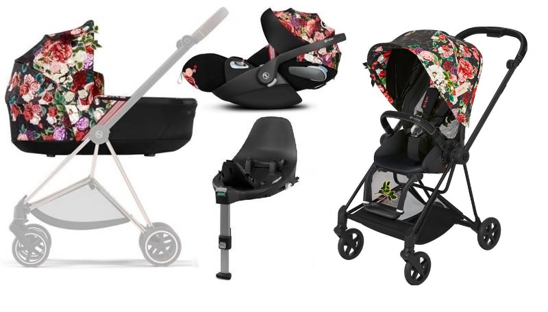 Cybex Mios 3.0 Spring Blossom Dark + Cloud Z I-Size + Matt Black frame Bērnu rati 4in1