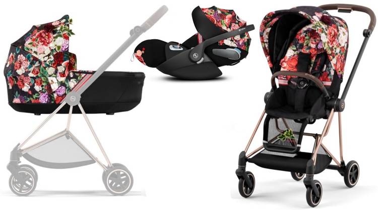 Cybex Mios 3.0 Spring Blossom Dark + Cloud Z i-Size + Rose gold frame Детская коляска 3in1