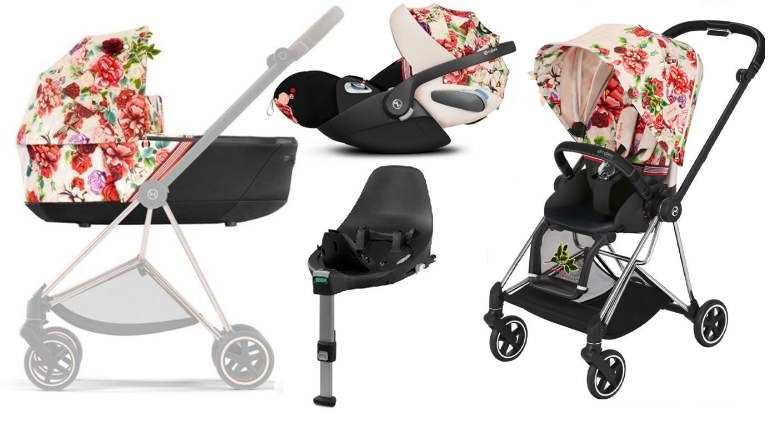 Cybex Mios 3.0 Spring Blossom Light + Cloud Z I-Size + Chrome Black frame Bērnu rati 4in1