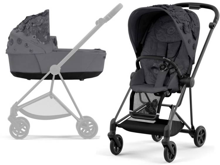 Cybex Mios Dream Grey Simply Flowers + Matt Black Frame Bērnu rati 2in1