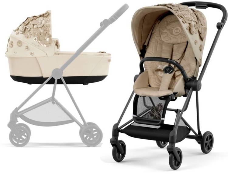 Cybex Mios Nude Beige Simply Flowers + Matt Black Frame Bērnu rati 2in1