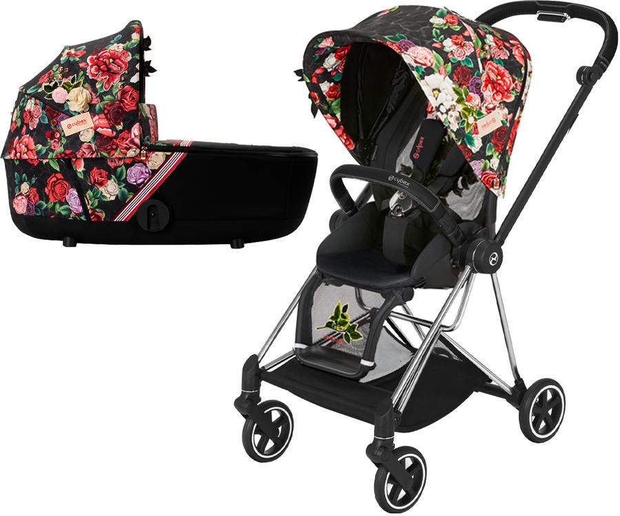 Cybex Mios Spring Blossom Dark + Chrome Black Frame Bērnu rati 2in1