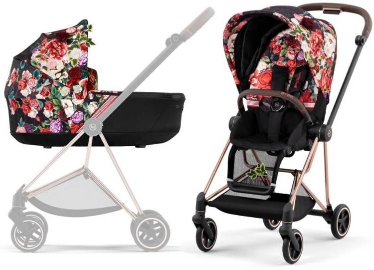 Cybex Mios Spring Blossom Dark + Rose gold Frame Bērnu rati 2in1