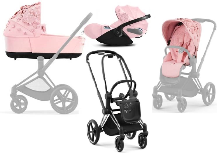 Cybex Priam 4.0 + Cloud Z I-size Chrome black frame Pale Blush Simply Flowers Детская коляска 3in1