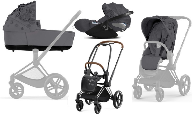 Cybex Priam 4.0 + Cloud Z I-size Chrome brown frame Dream Grey Simply Flowers Bērnu rati 3in1