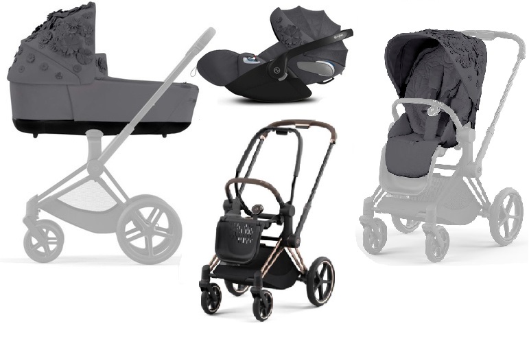 Cybex Priam 4.0 + Cloud Z I-size Gold rose frame Dream Grey Simply Flowers Детская коляска 3in1